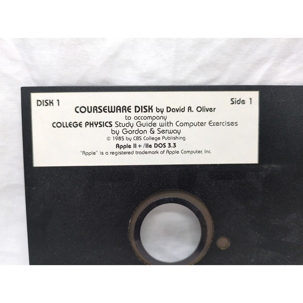 Courseware Disk 1 David R Oliver College Physics Study Guide Apple II + /IIe DOS - Picture 4 of 6